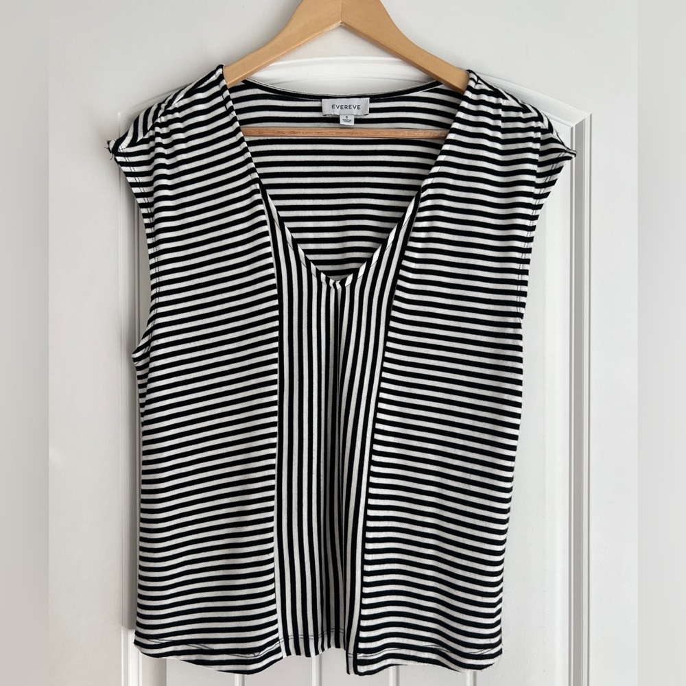 Evereve Black and White Striped Muscle Tee